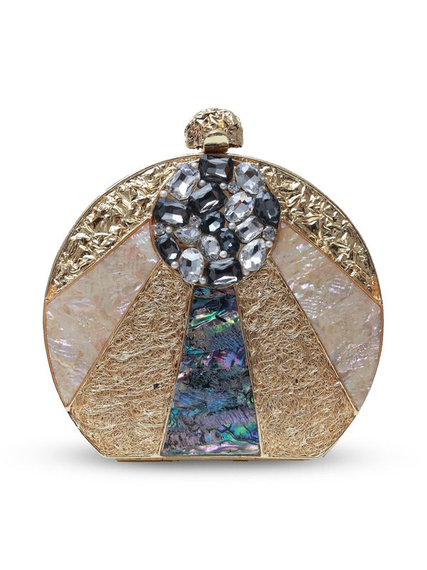 Roma Round Mother of Pearl Clutch | Luxury Embellished Evening Bag