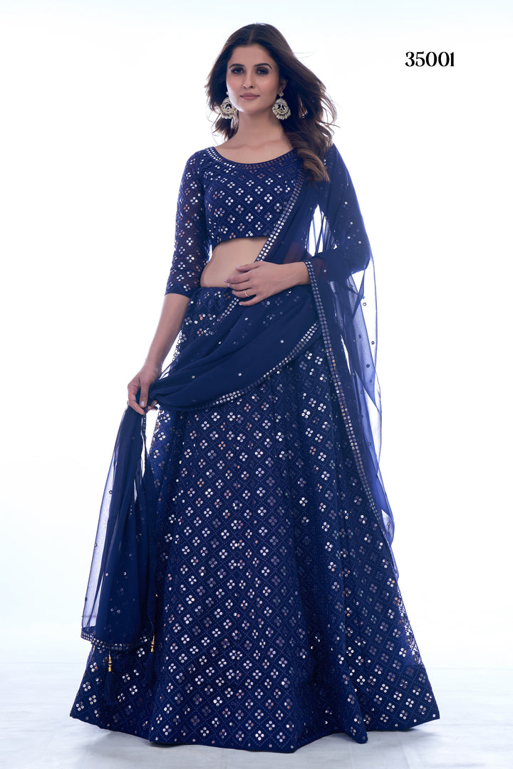 Glamorous Navy Blue Lehenga Set | Geometric Sequins & Customizable Blouse