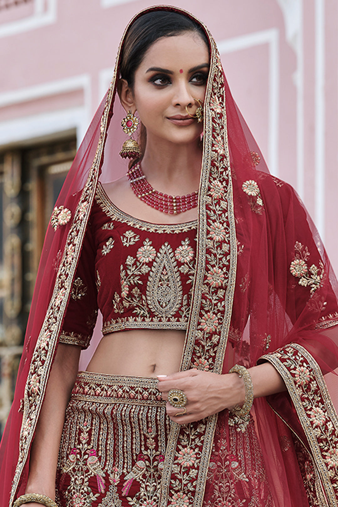 Velvet A-Line Lehenga Choli | Handwork & Heavy Embroidery Set