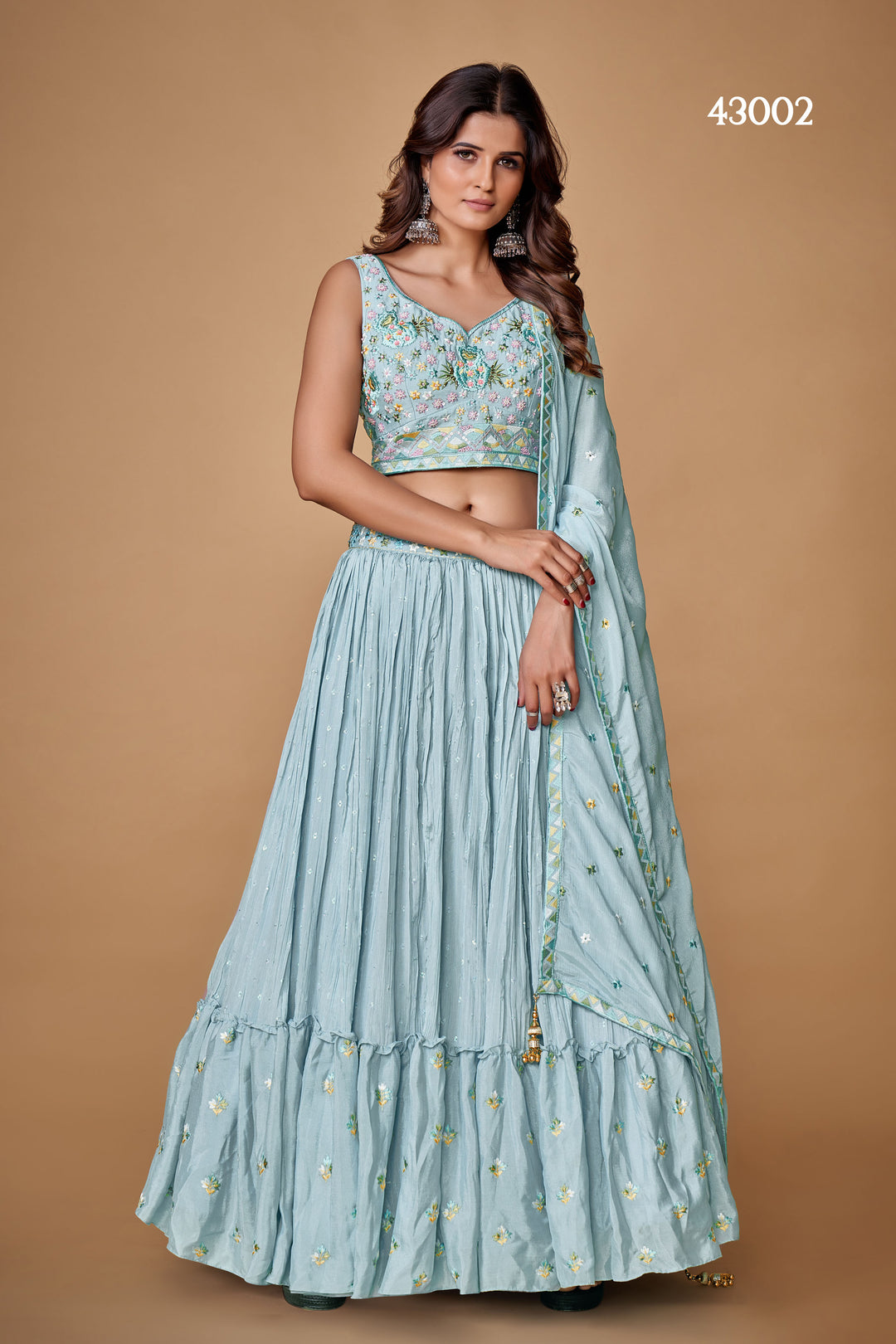 Powder Blue Chiffon Silk Lehenga | Bridal & Wedding Wear