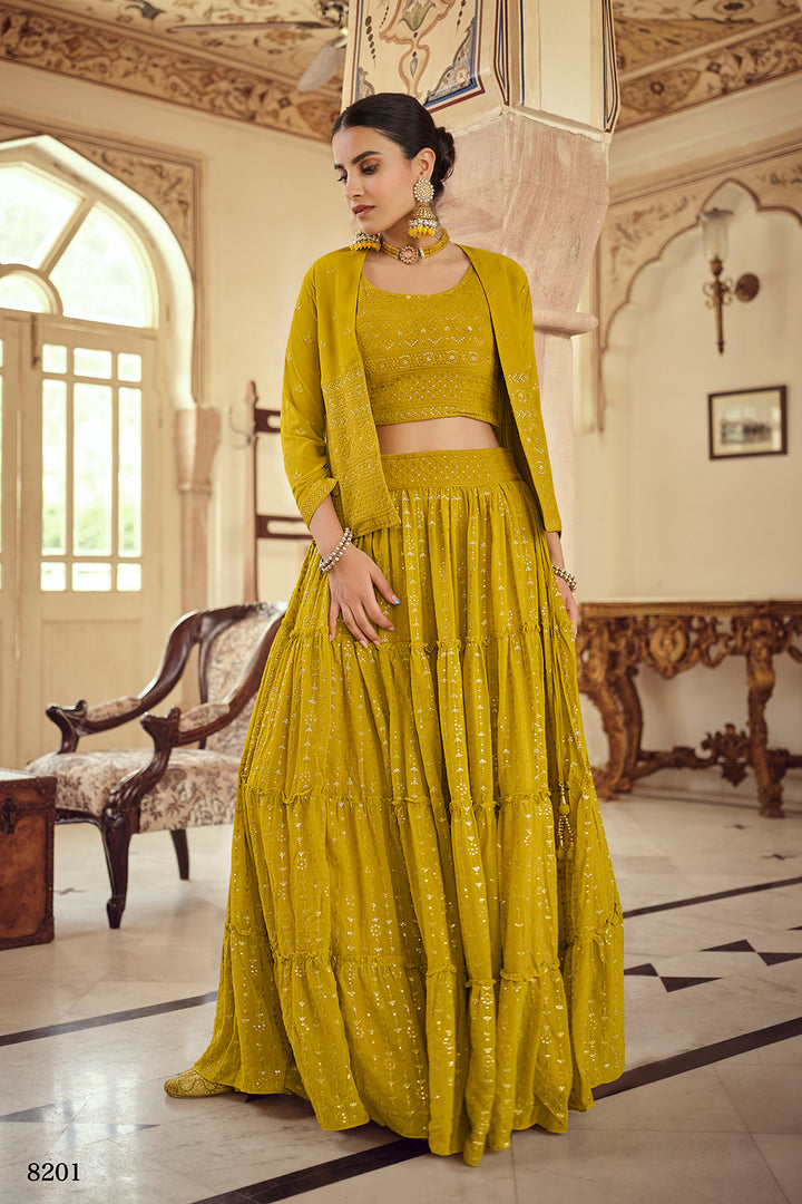 Elegant Mustard Georgette Lehenga set | Bridal Lehenga for Women