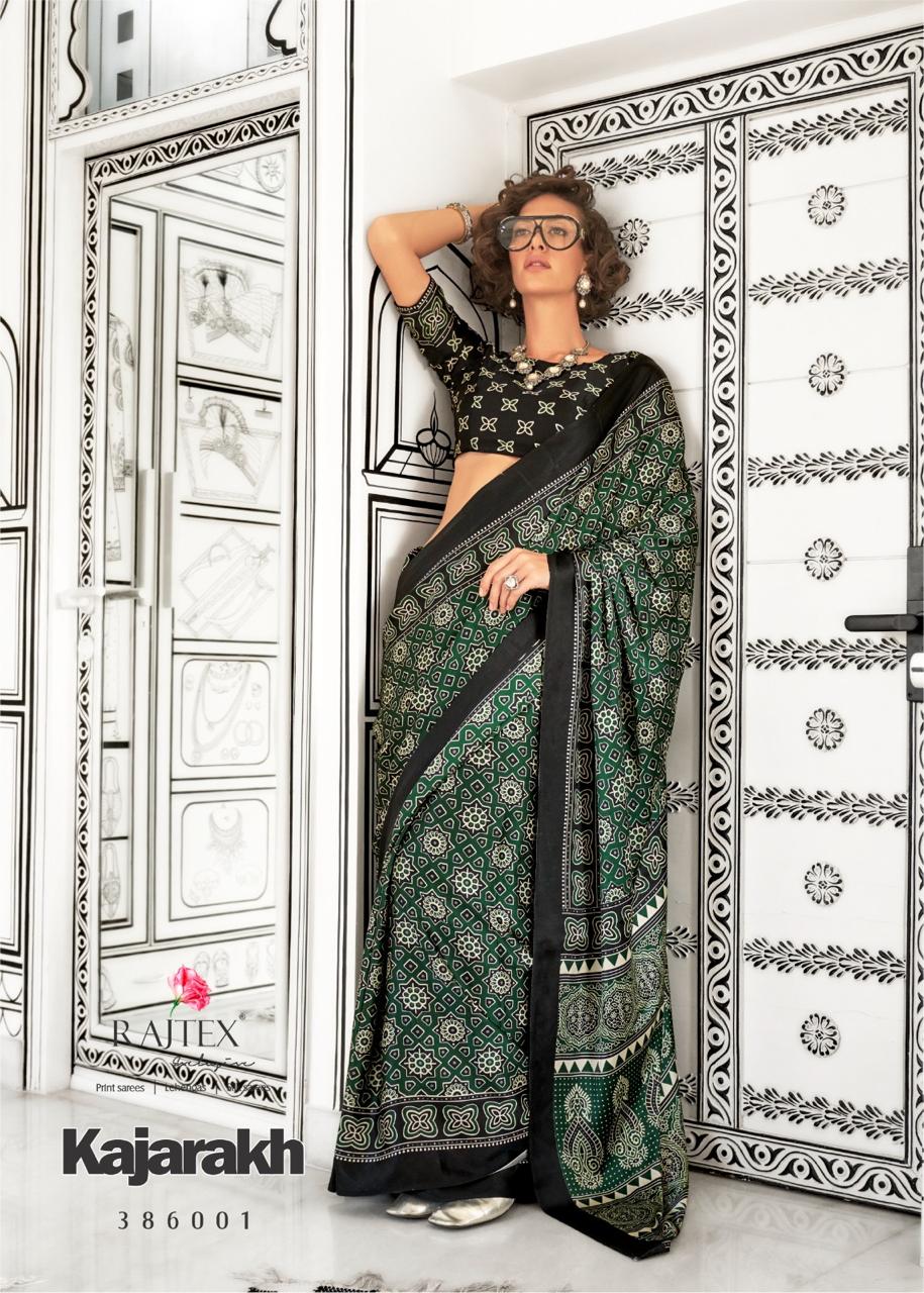 Satin Crepe saree with Ajrakh digital prints, perfect for Indian weddings.