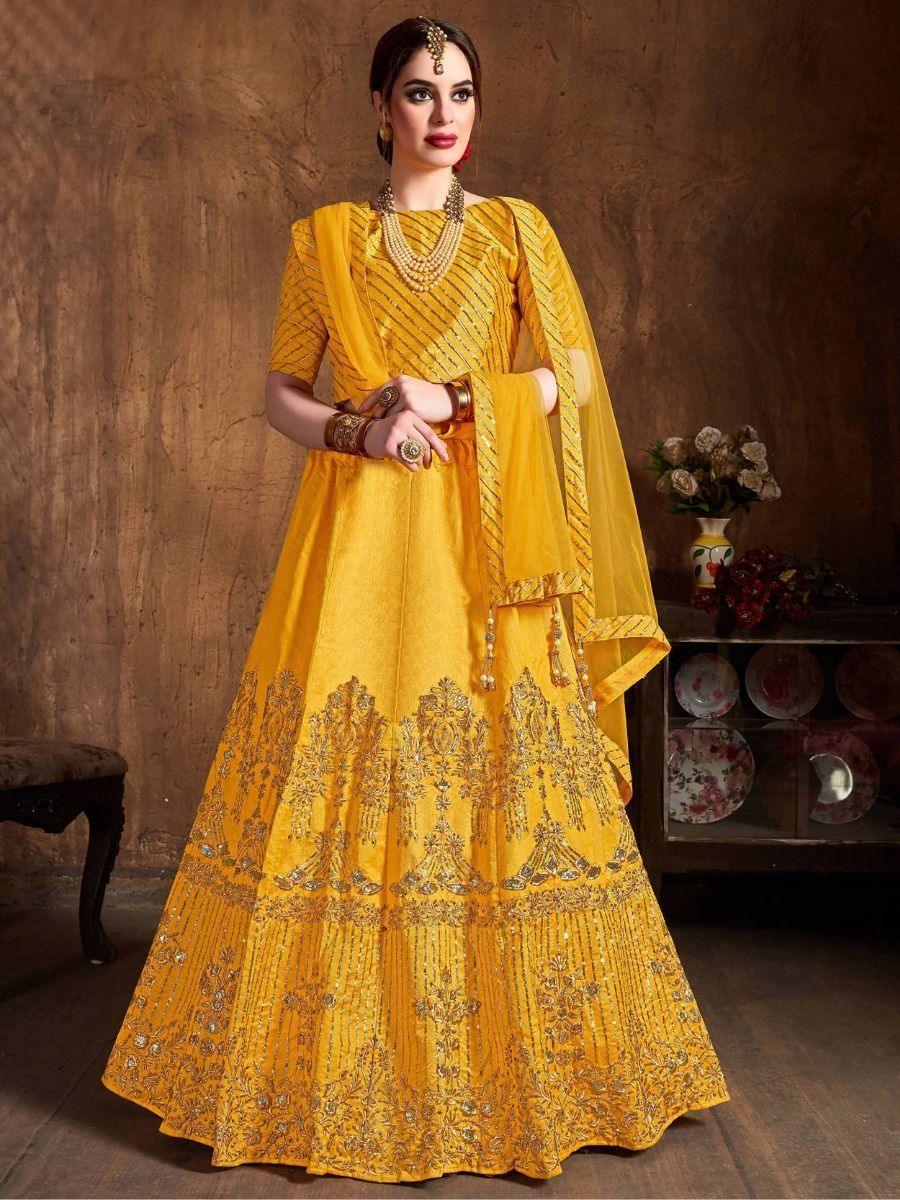 Designer Yellow Haldi Lehenga | Soft Net Dupatta with Embroidered Border