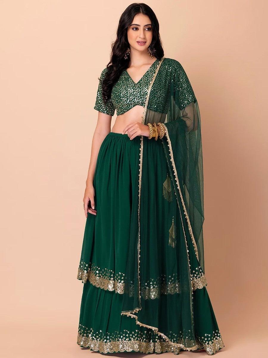 Fabulous Dark Green Lehenga Choli Set | Sequin & Zari Embroidery