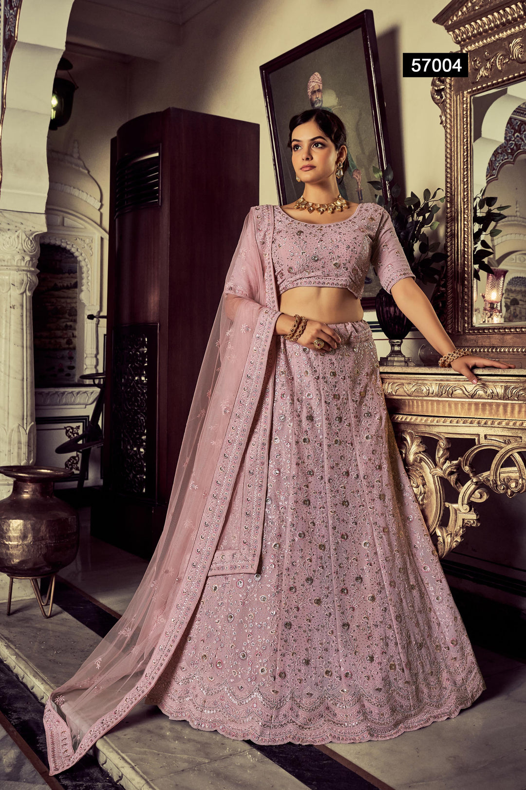 Mauve Georgette Lehenga Choli Set | Thread & Swarovski Embroidery