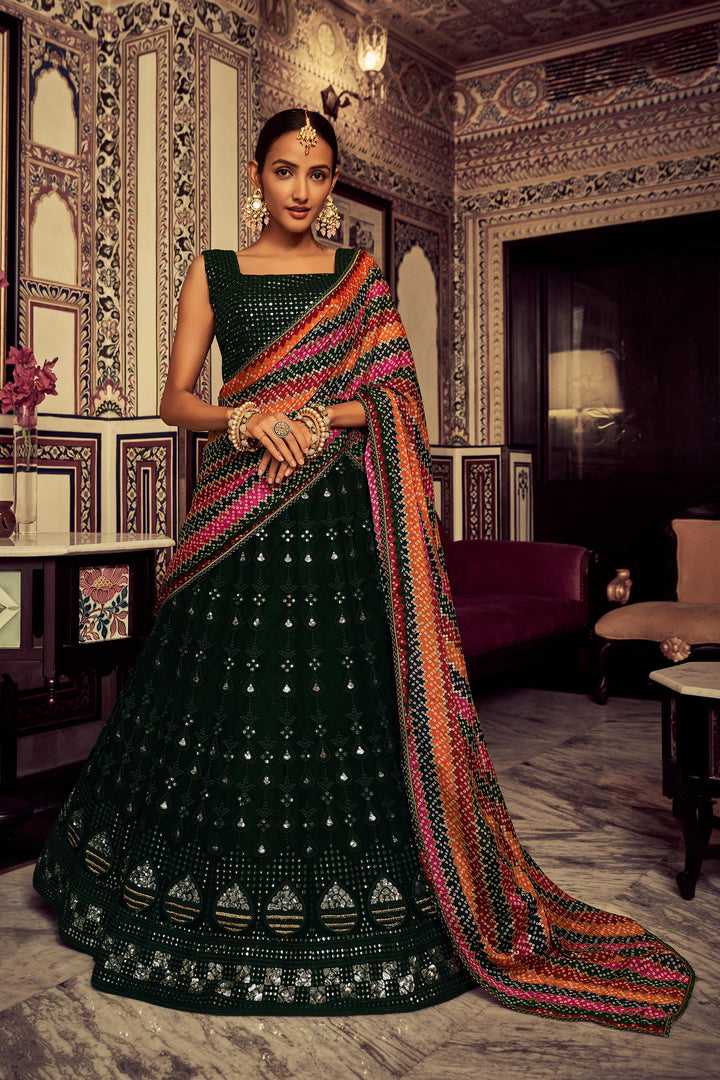 Green Embroidered Georgette Lehenga Choli | Semi Stitched Bridal Set