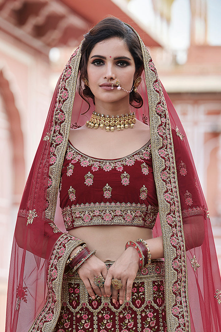 Bridal Velvet Lehenga Choli | Heavy Handwork & Embroidery Set