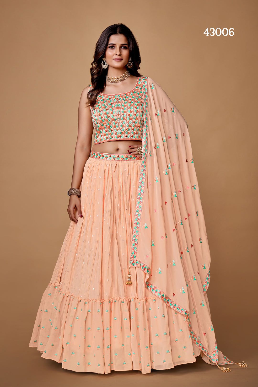 Peach Georgette Lehenga Choli Set | Bridal Lehenga for Wedding