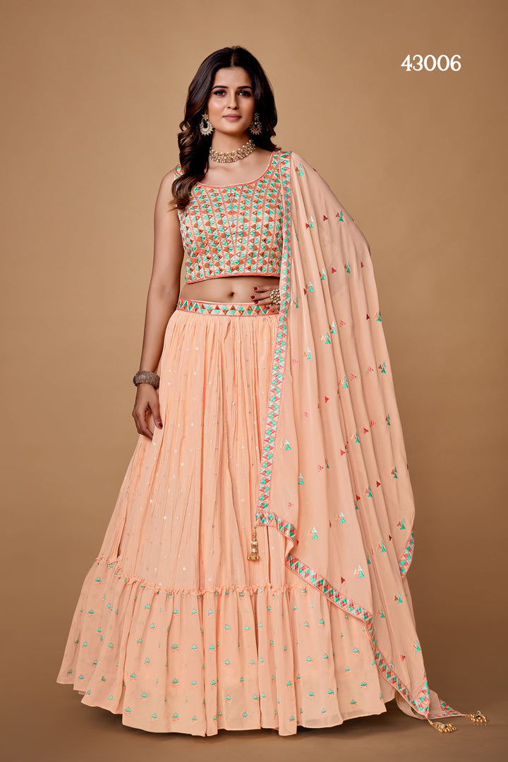 Peach Georgette Lehenga Choli Set | Bridal Lehenga for Wedding