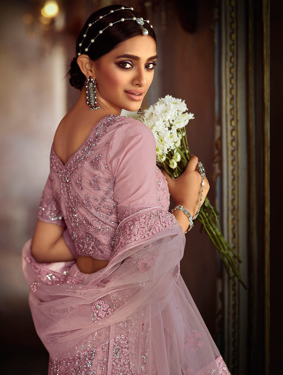 Pink Soft Net Lehenga with Dori and Zarkan Work | Bridal and Festive Wear