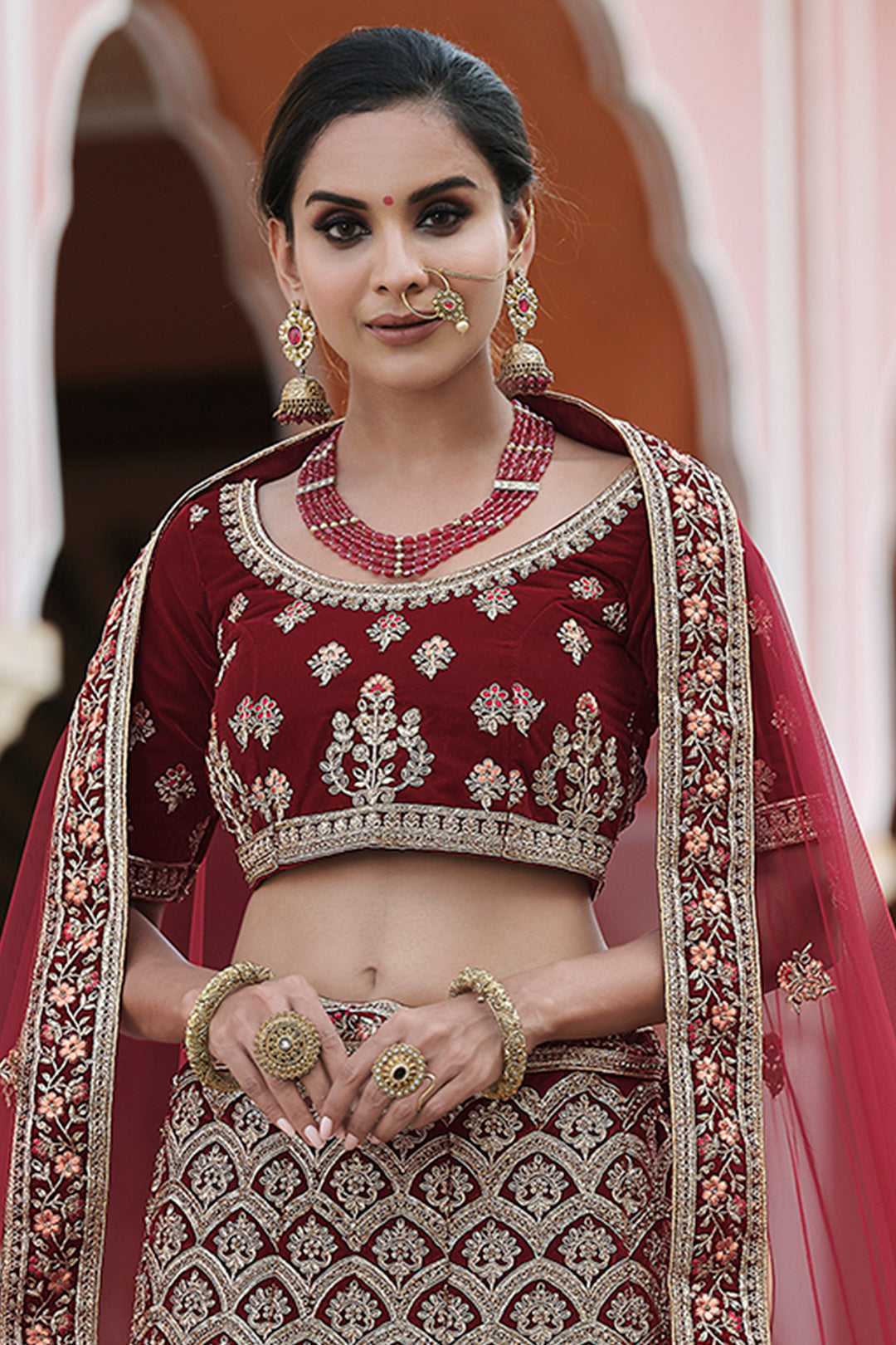 Velvet Lehenga Choli | Heavy Embroidered Bridal Wedding Wear Set