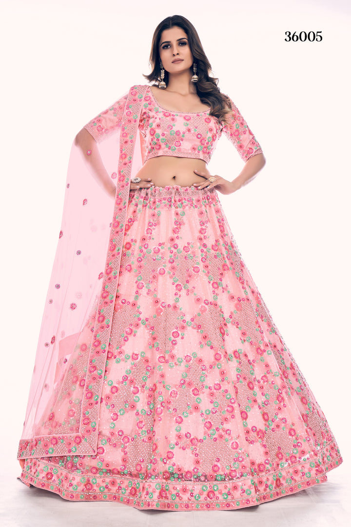 Designer Soft Net Lehenga Choli Set | Bridal Embroidered Lehenga for Women