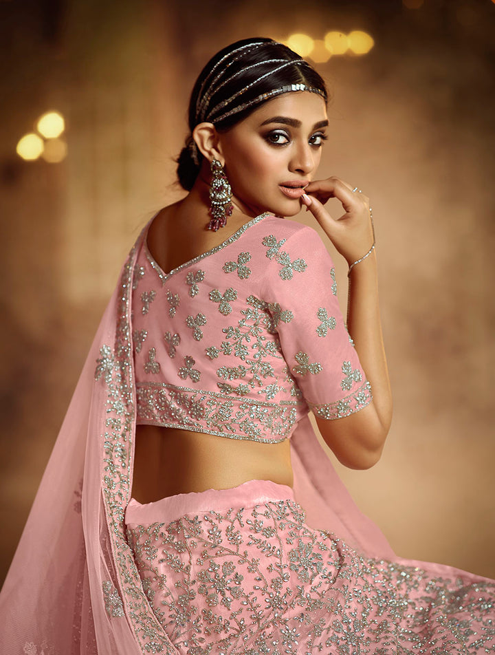 Pink Soft Net Lehenga with Dori and Zarkan Work | Festive and Bridal Wear