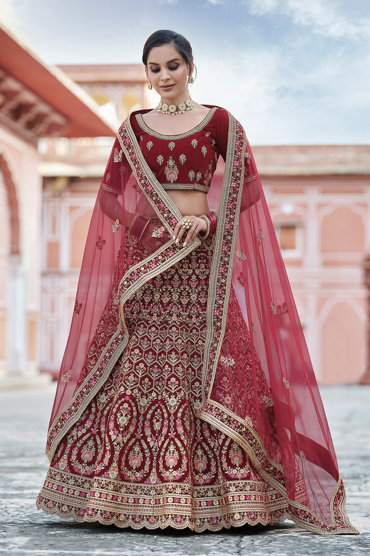 Maroon Velvet Bridal Lehenga | Indian Lehenga Choli for Women