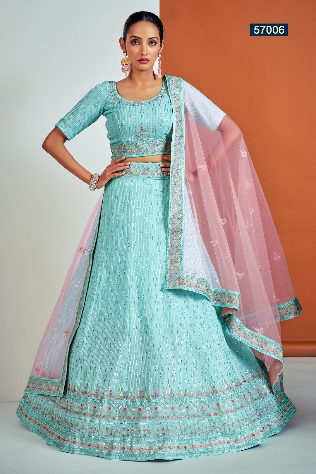 Designer Sky Blue Lehenga for Wedding | Georgette Embroidered Choli