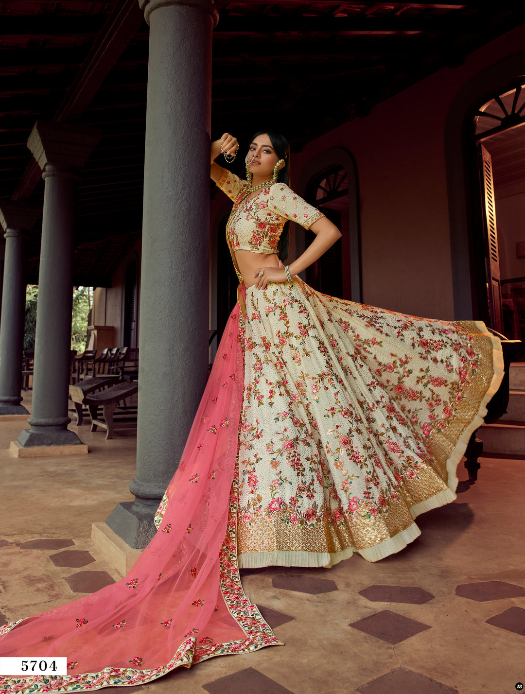 Off-White Georgette Lehenga | Swarovski & Sequins Work for Celebrations