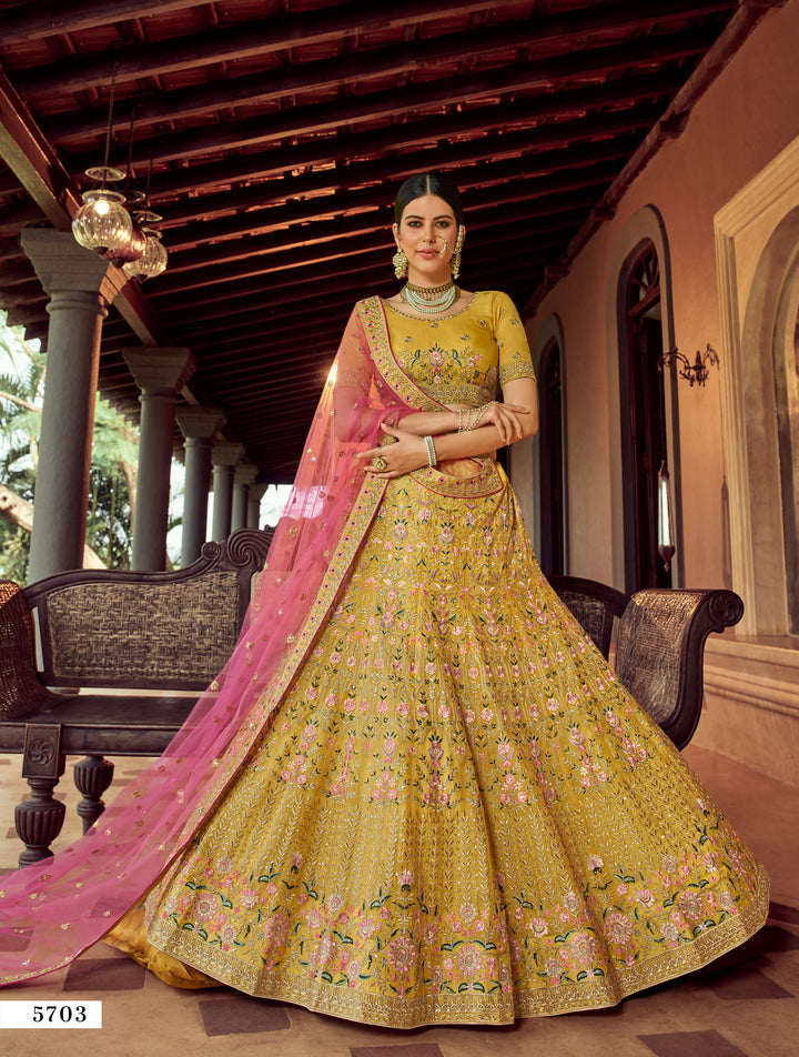 Mustard Organza Lehenga | Resham & Zari Work for Special Occasions