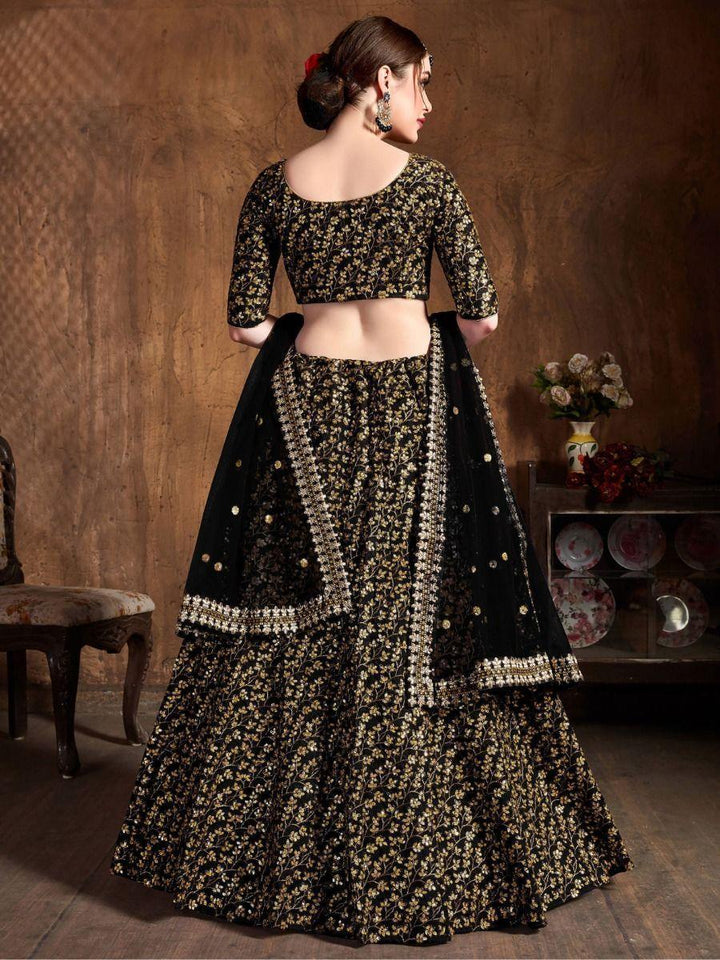 Black Sequins Raw Silk Lehenga Choli | Reception Wedding Wear