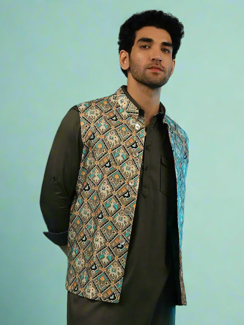 Rayon Kurta with Satin Jacket | Designer Printed Ethnic Wear for Men