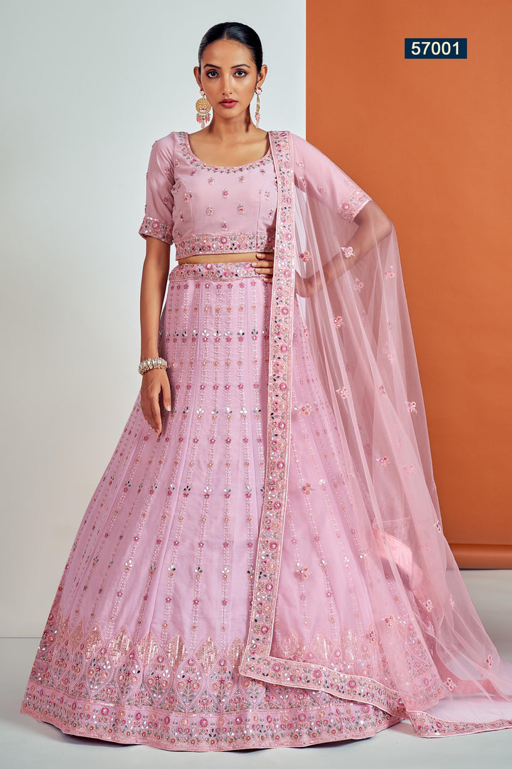 Elegant Pink Lehenga for Women | Georgette Choli & Embroidered Dupatta