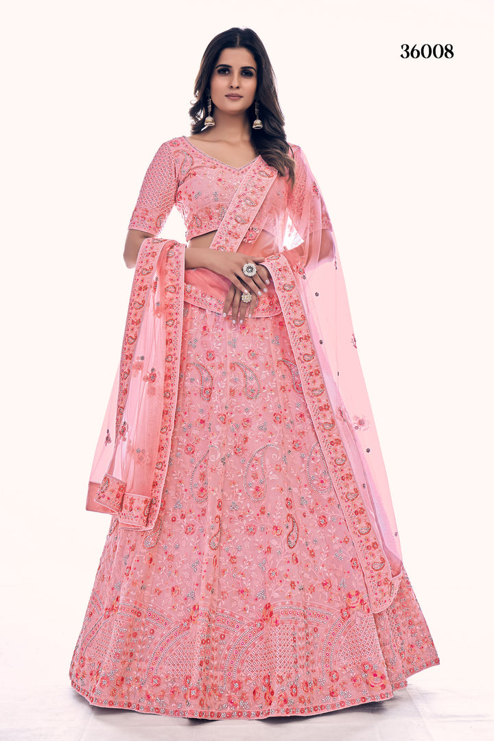 Elegant Embroidered Soft Net Bridal Lehenga | Designer Wedding Outfit