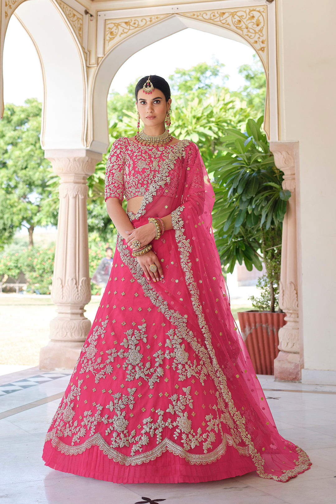 Pink Embroidered Lehenga | Soft Net Bridal Lehenga for Women