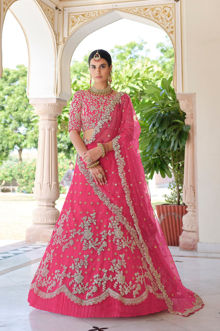 Pink Embroidered Lehenga | Soft Net Bridal Lehenga for Women