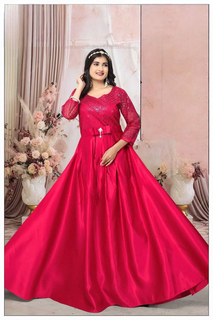 Elegant red pleated gown designed for women, perfect for party wear.