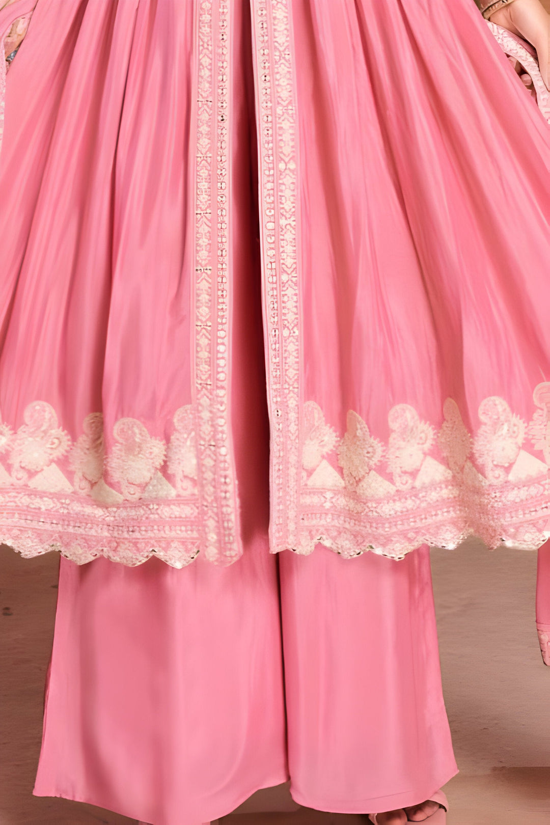 Elegant pink kurti and palazzo combination, perfect for everyday wear.