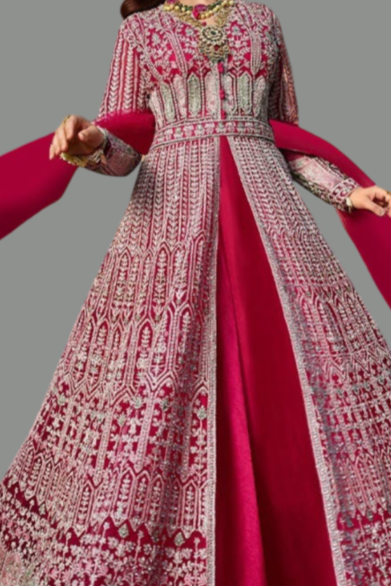 Elegant bright pink lehenga set crafted for women’s fashion.