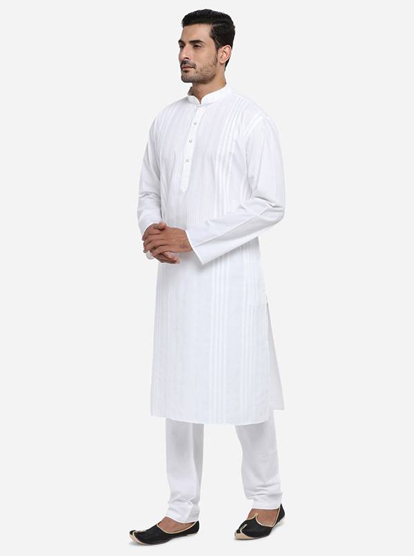 Self-stitched white kurta set for men, combining comfort and fashion for the USA ethnic wardrobe.