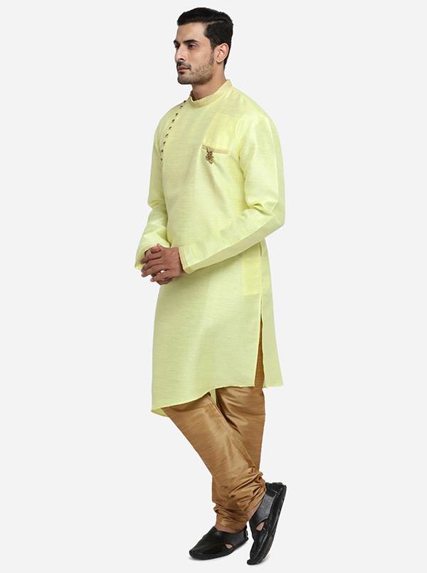 Brighten your wardrobe with this Self Textured Lemon-Yellow Semi Indowestern, perfect for the fashion-forward audience in the USA.