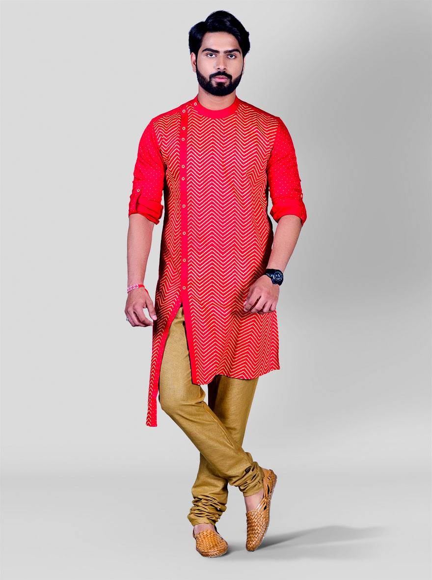 Stand out with this vibrant red kurta pajama set for men, designed for traditional and festive occasions.