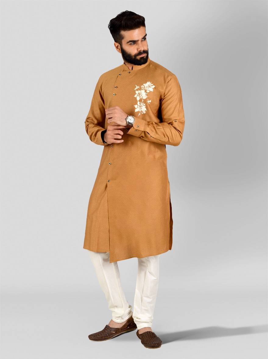 Beige silk kurta pajama for men, offering a royal look for traditional events in the USA.