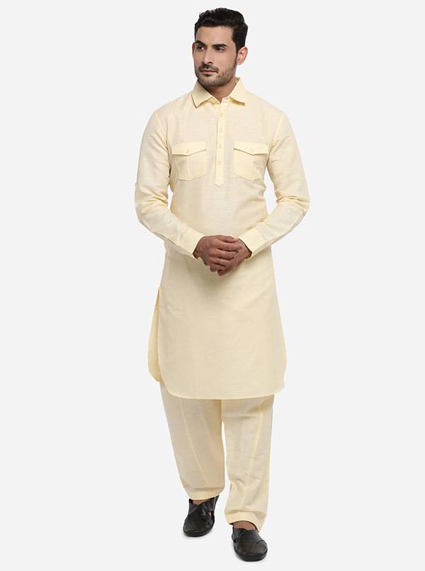 Solid beige Pathani for men, crafted for a stylish fit in the USA.