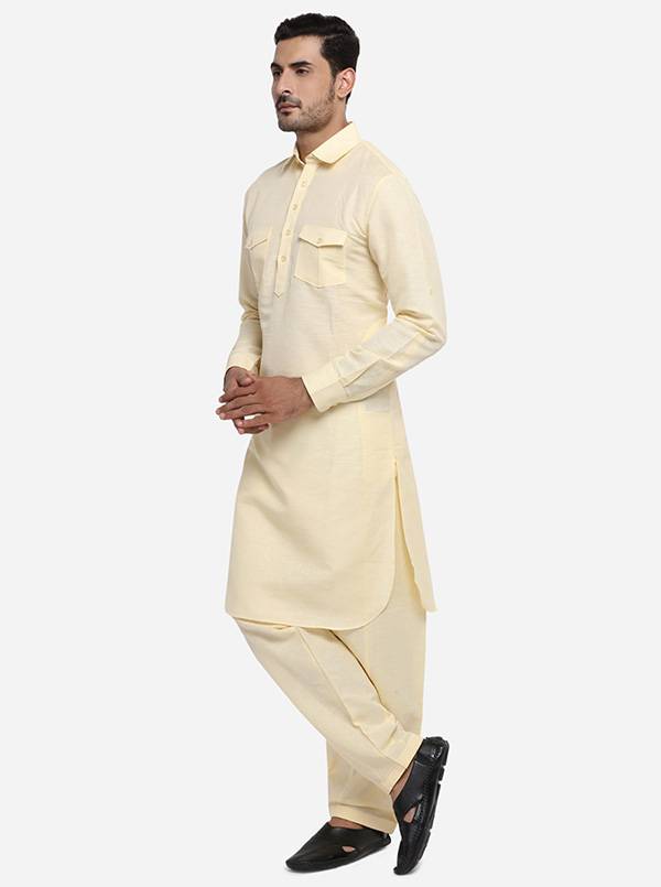 Solid beige Pathani for men, designed for comfort and style in the USA ethnic collection.