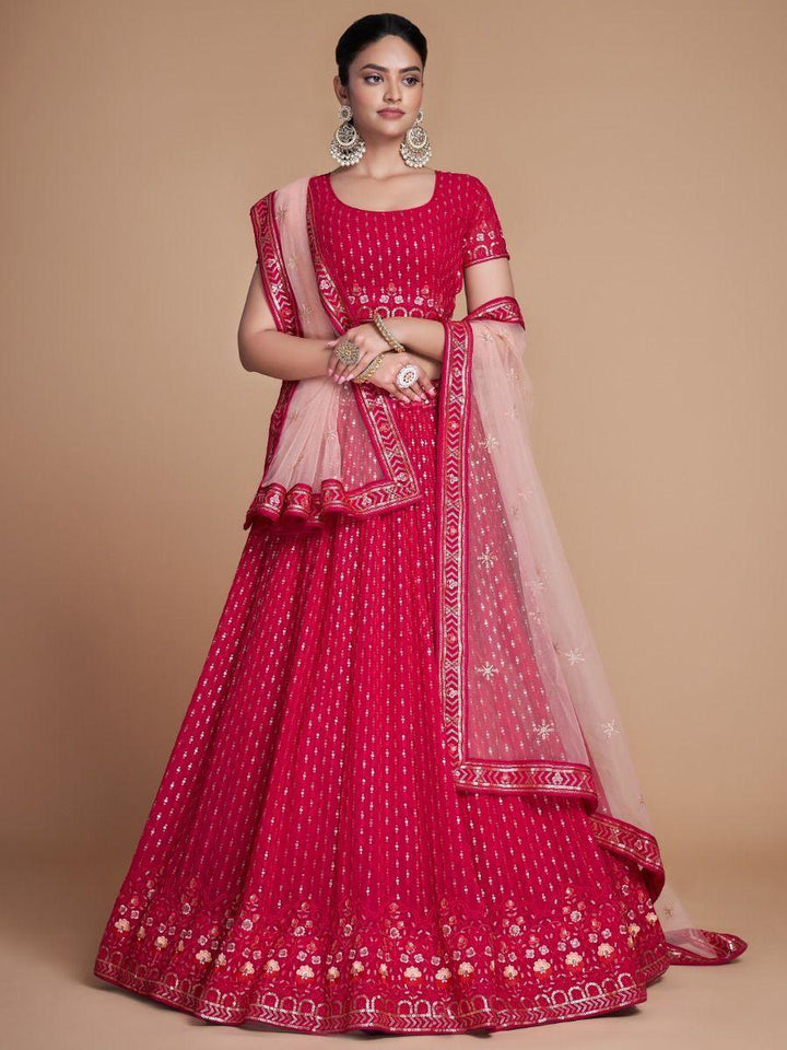 Bridal Lehenga with Sequins | Rani Pink Embroidery Georgette Choli