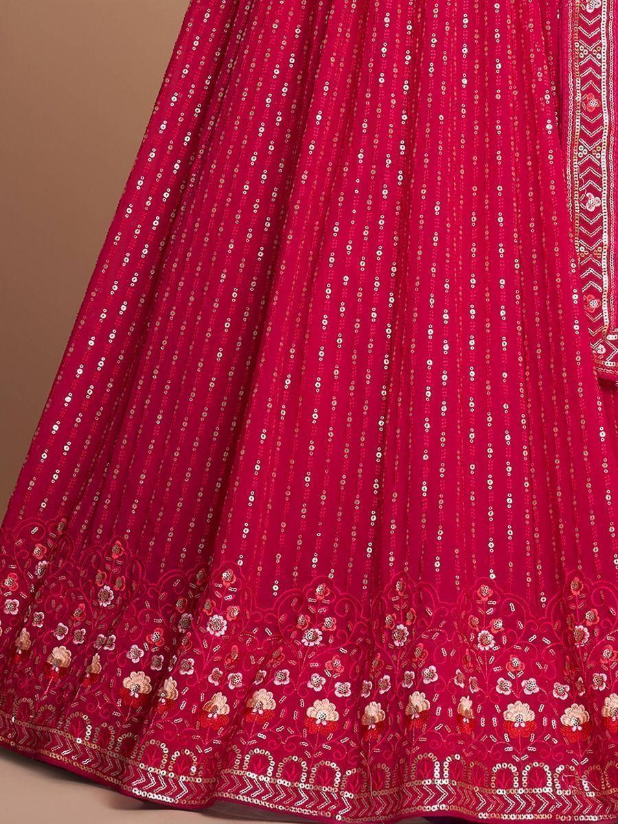 Bridal Lehenga with Sequins | Rani Pink Embroidery Georgette Choli