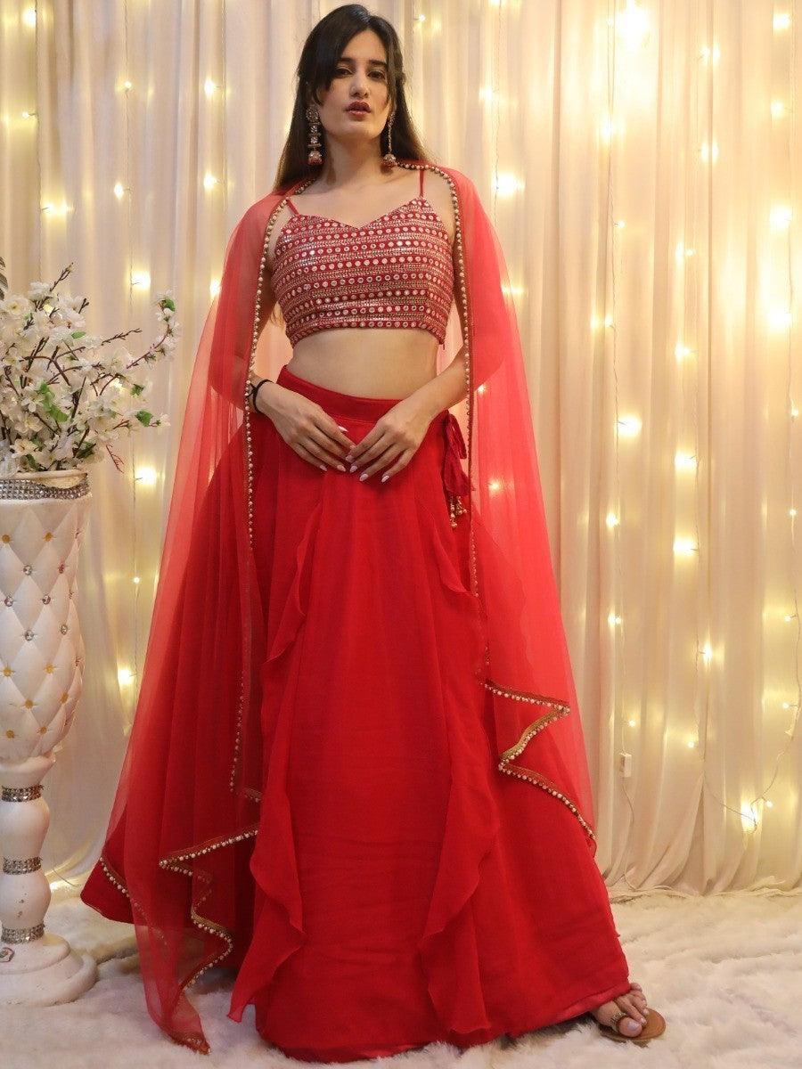 Wedding Wear Lehenga | Traditional Red Georgette Lehenga Choli