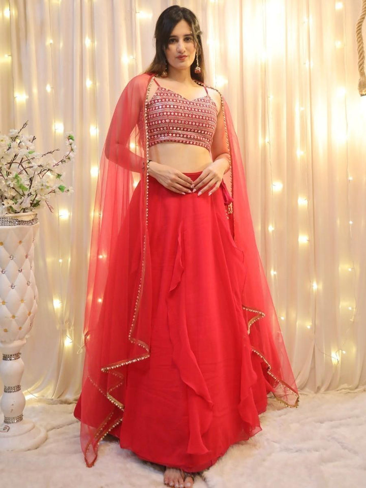 Wedding Wear Lehenga | Traditional Red Georgette Lehenga Choli