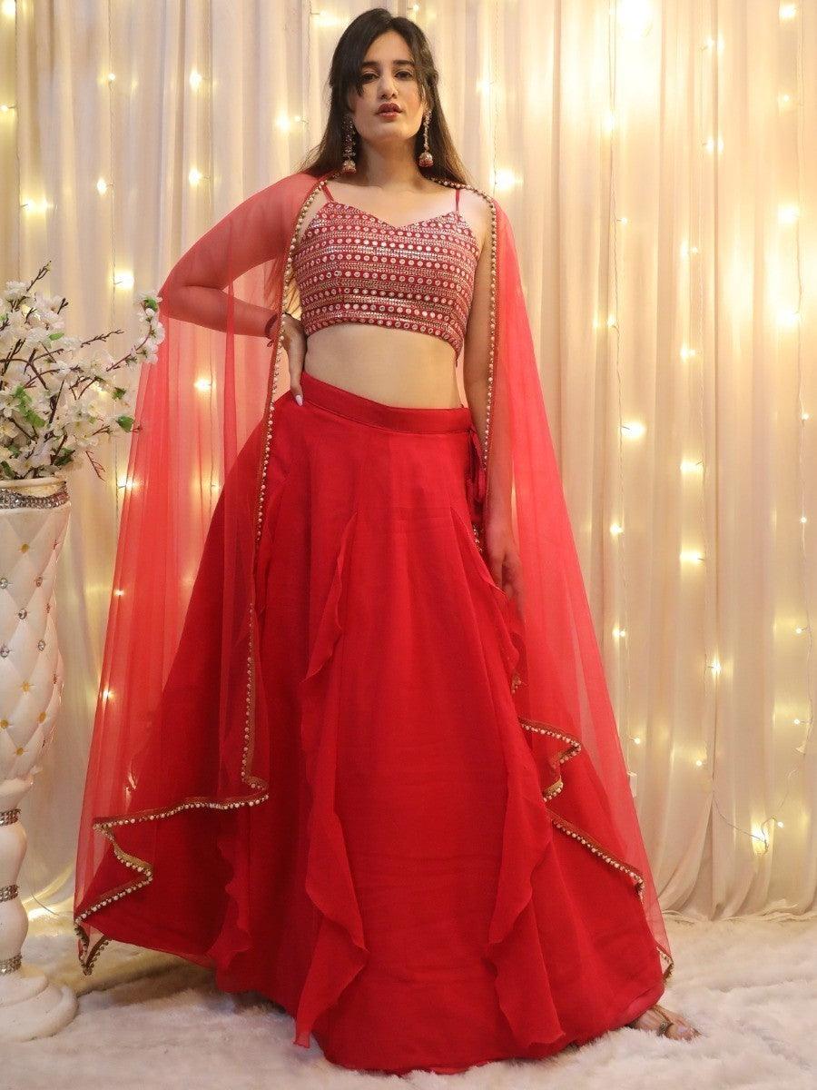 Wedding Wear Lehenga | Traditional Red Georgette Lehenga Choli