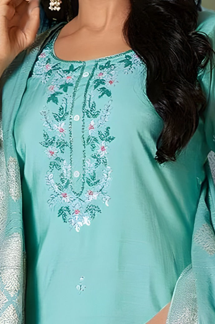 Beautiful sea green kurti with shimmer details, designed for women’s festive fashion.