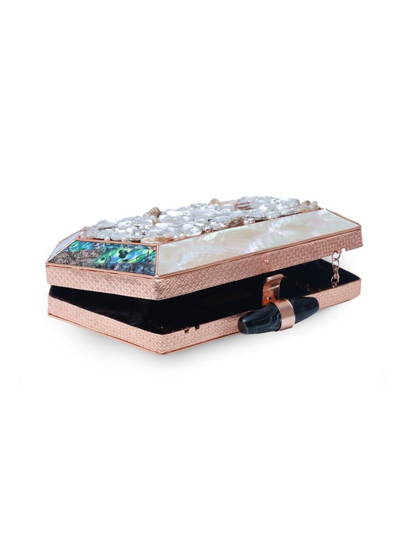 Hannah Embellished Mother of Pearl Clutch | Elegant Evening Bag for Events