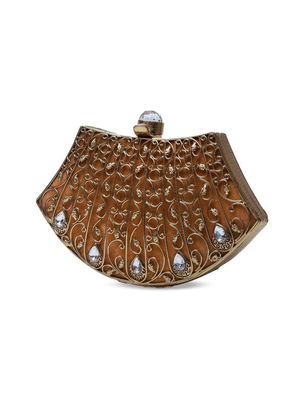 Nitya Intricate Embellished Brass Clutch | Timeless Beauty Evening Bag