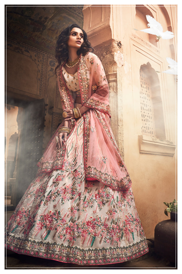 Off-White Organza Bridal Lehenga | Elegant Sequins & Thread Work Set