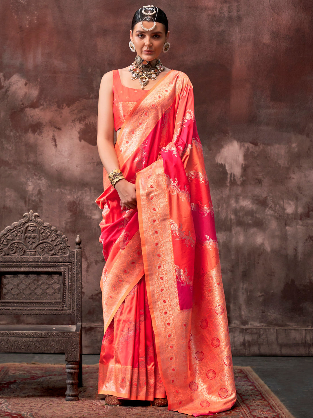 Orange silk saree crafted for elegance and style.