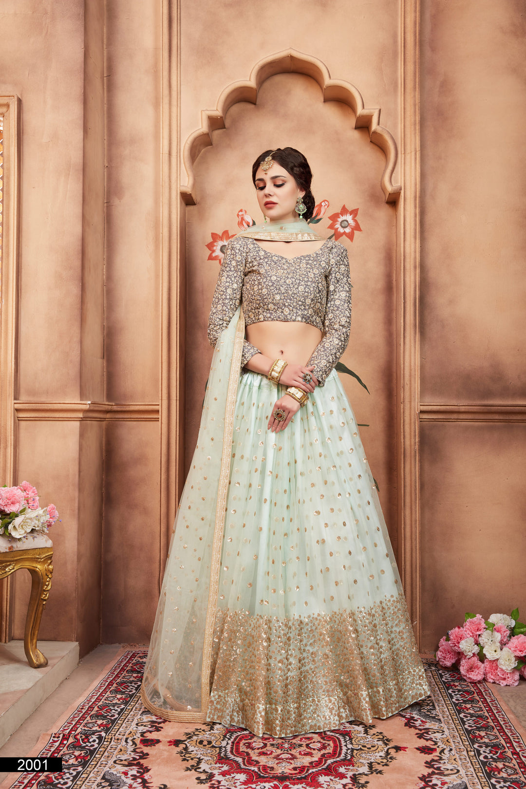 Sky Blue Indian Lehenga Choli | Wedding & Party Wear with Sequins