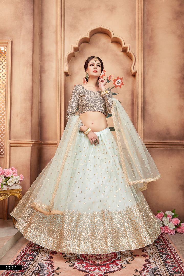 Sky Blue Indian Lehenga Choli | Wedding & Party Wear with Sequins