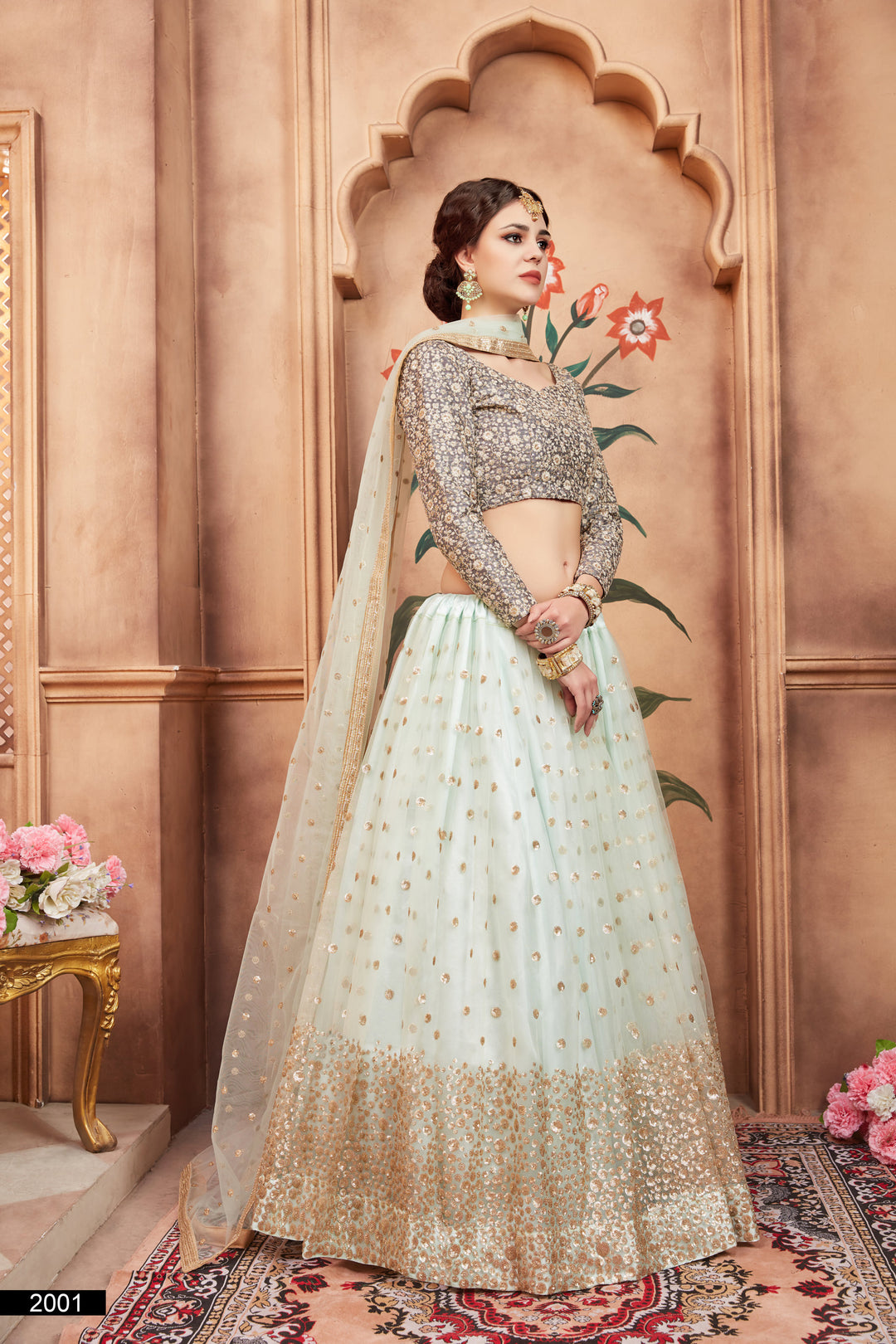 Sky Blue Indian Lehenga Choli | Wedding & Party Wear with Sequins