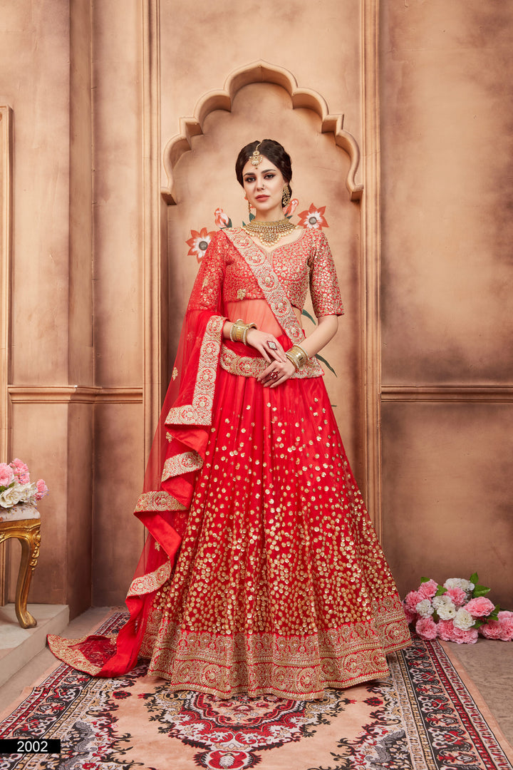 Red Wedding Lehenga Choli Set | Sequins and Dori Work Design